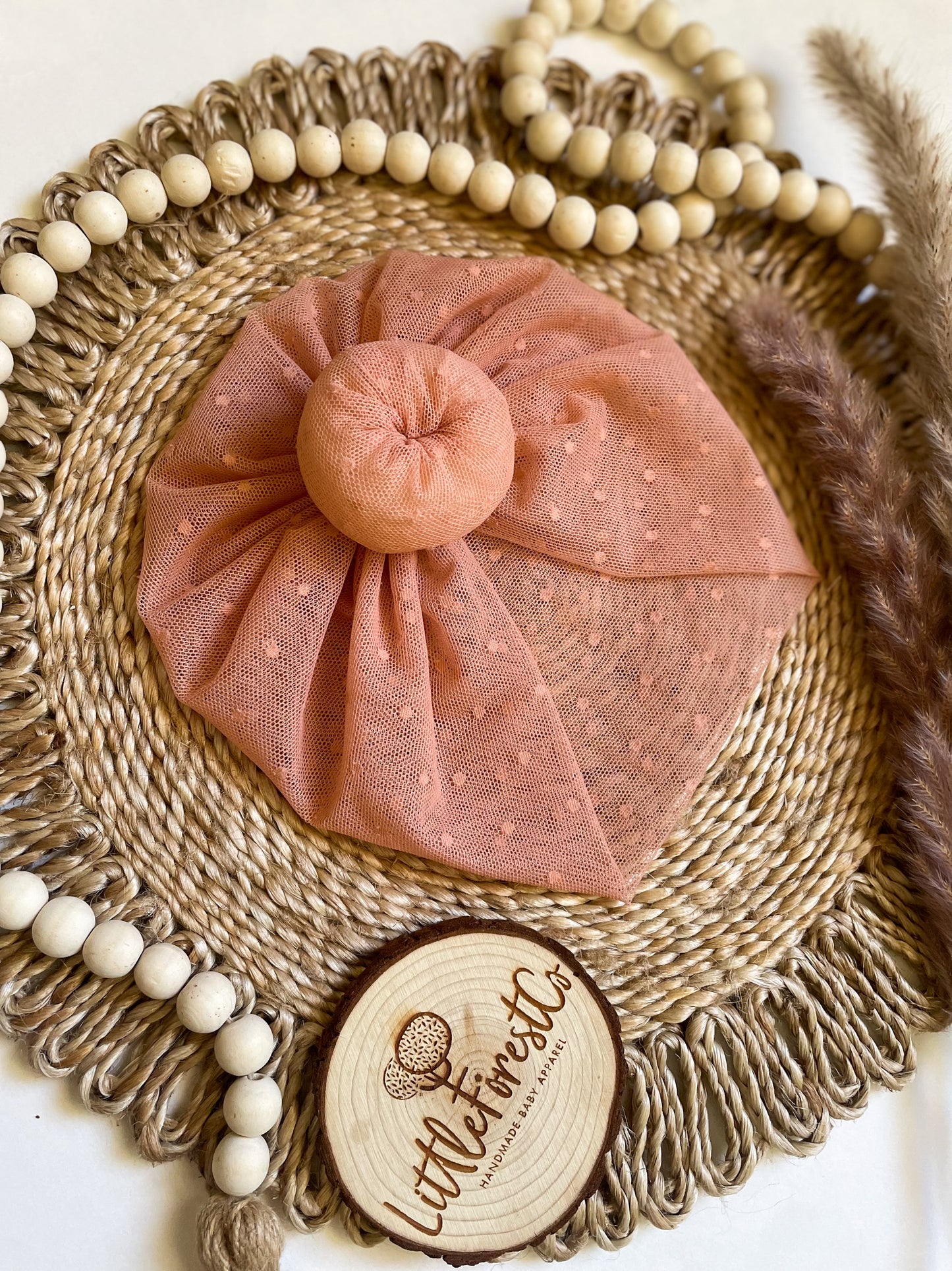 Dotted Dusty Pink Mesh Turban