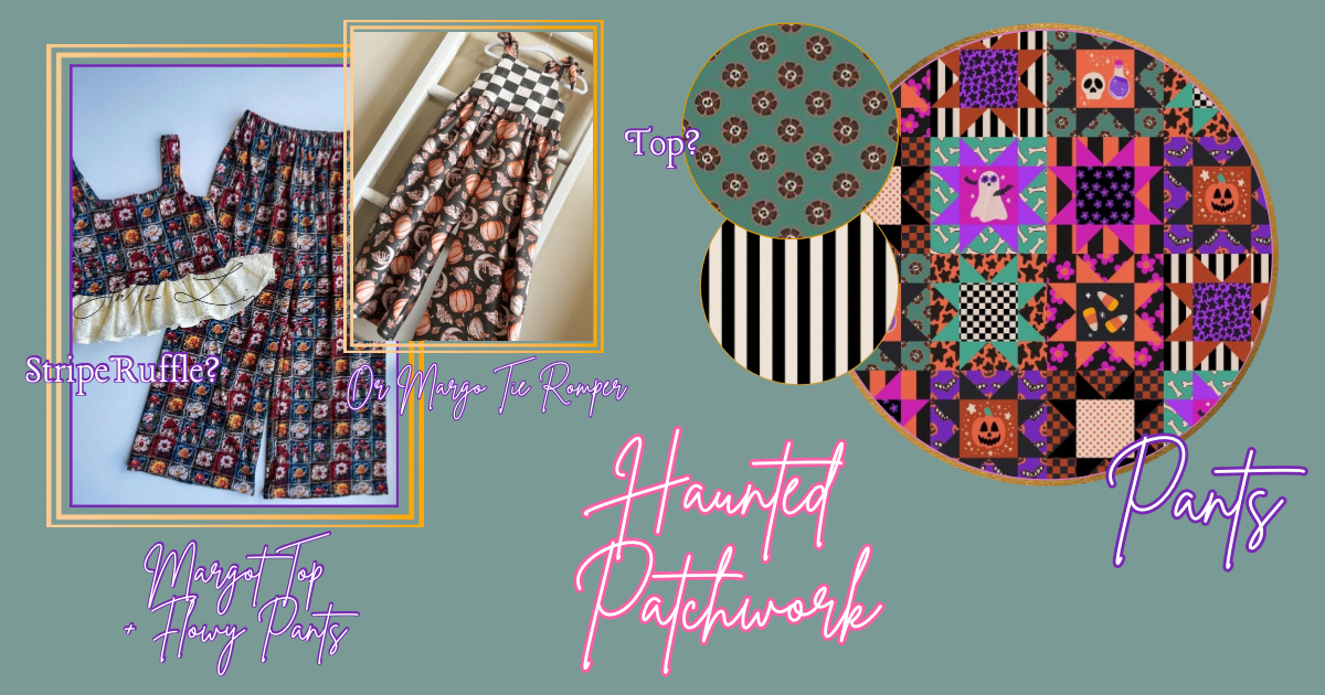 Haunted Patchwork Margot Peplum Top and Flowy Pants or Margo Tie Pant Romper
