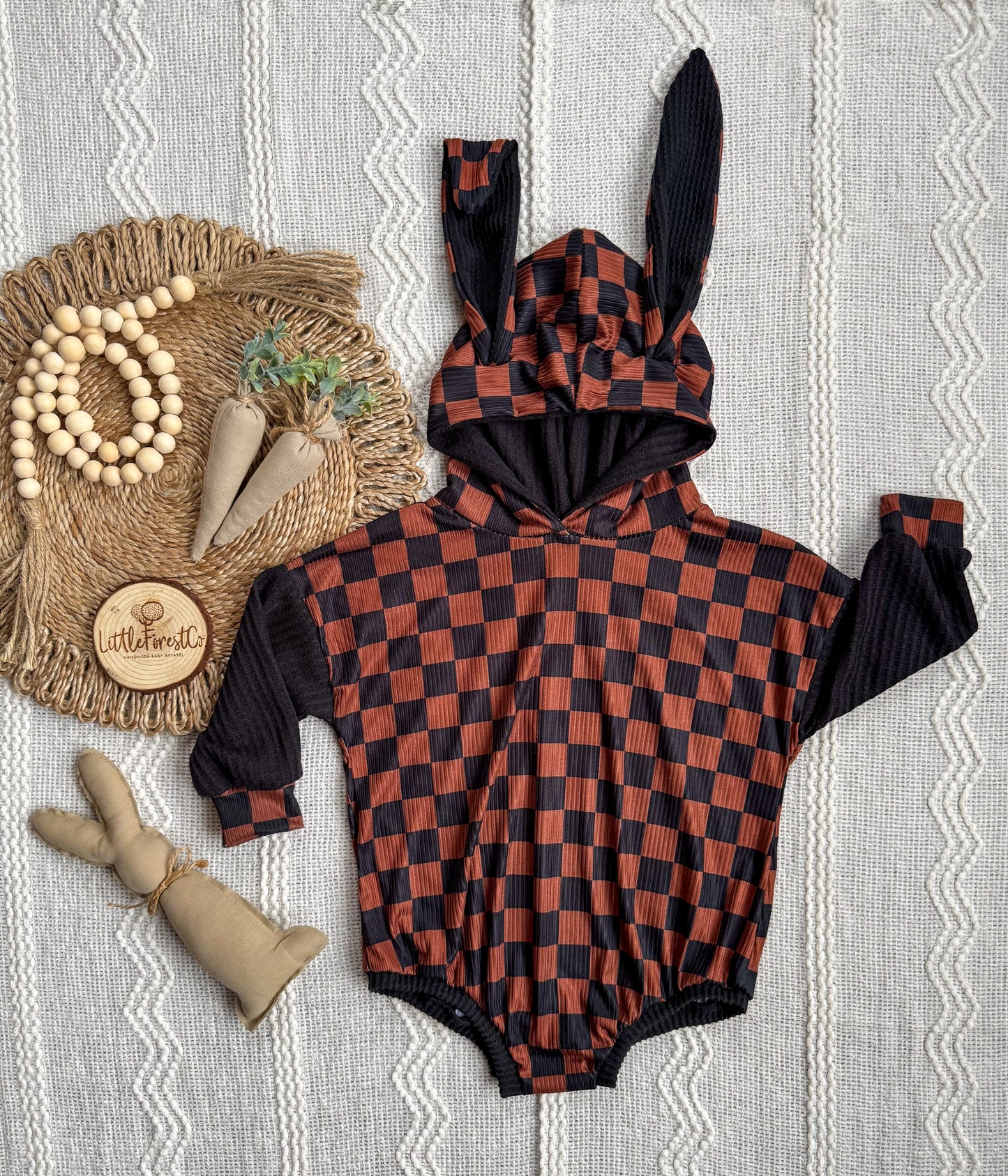 Chocolate Checks Bunny Romper