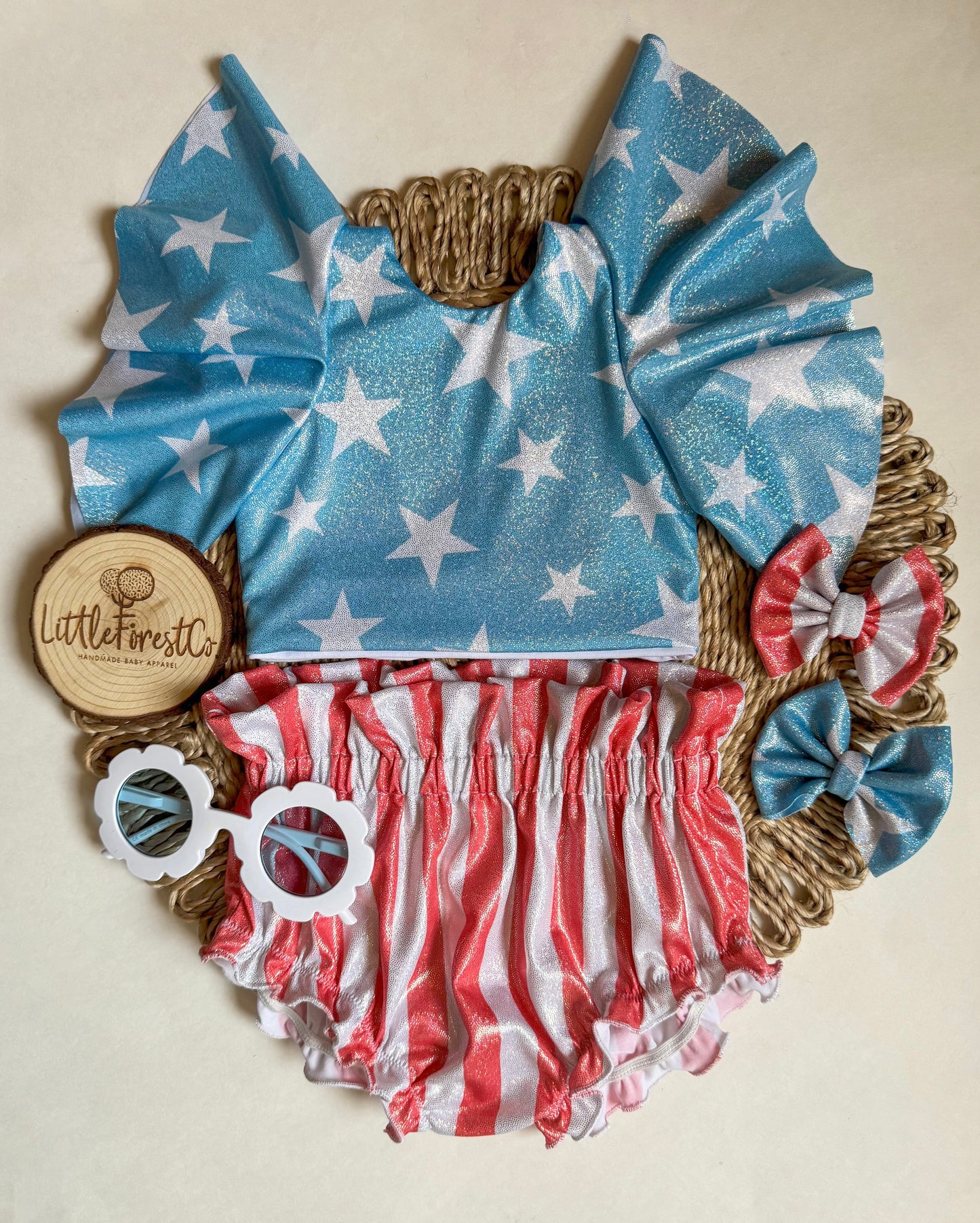 Glitter Stars + Stripes Bloomies + Flutter Top