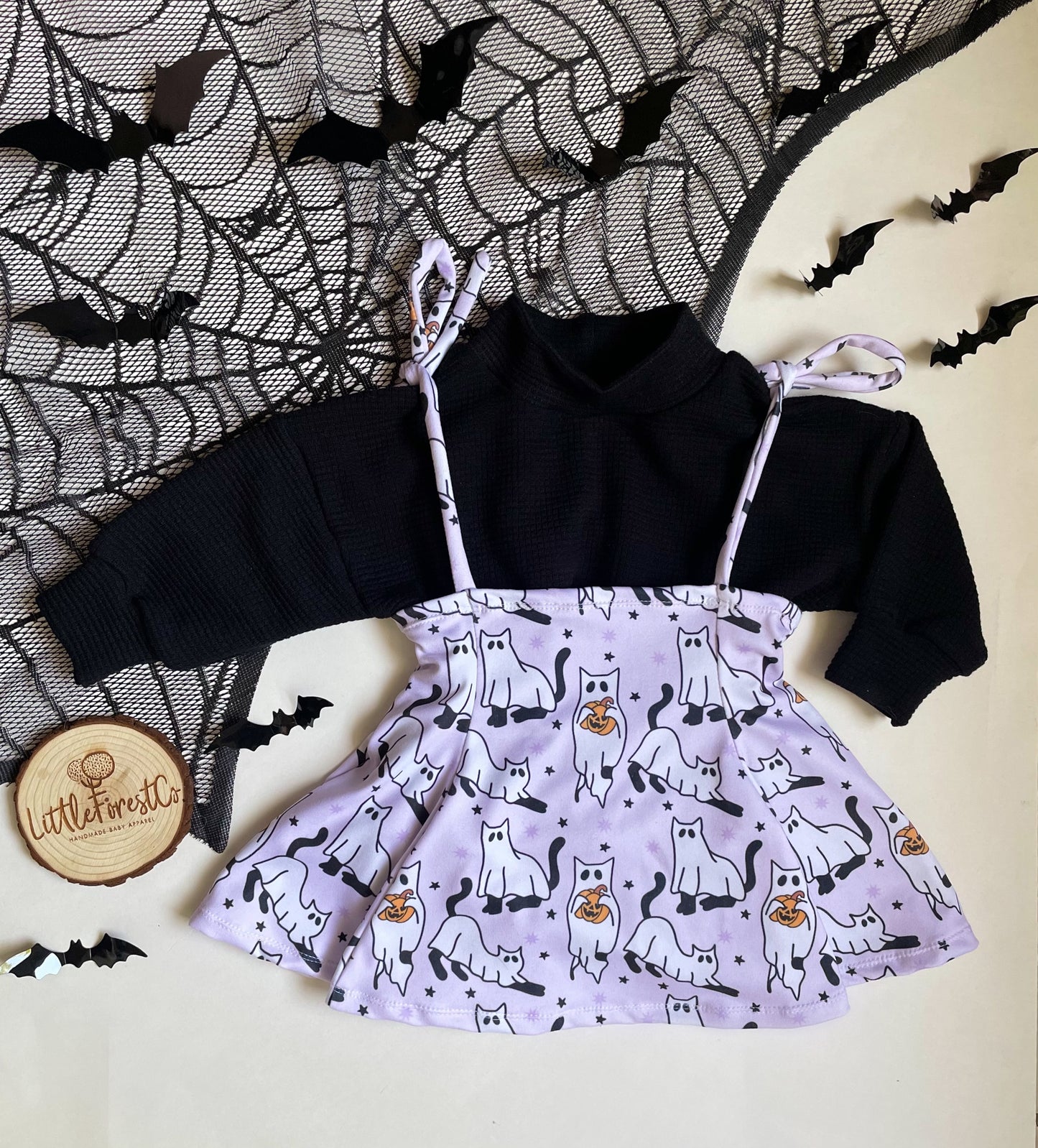 Ghost Kitties Strappy Dress & Bow Waffle Oversized Sweater
