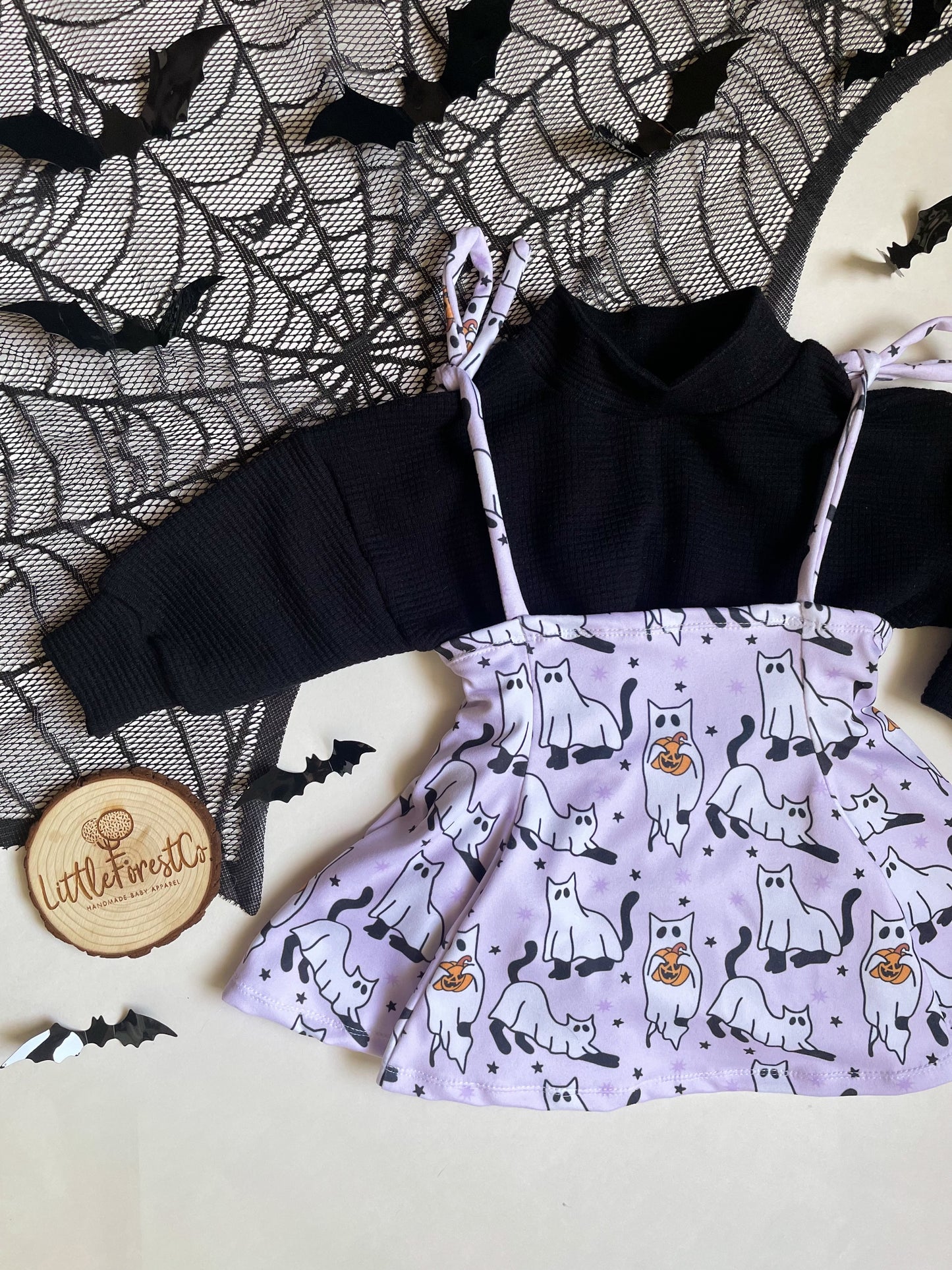 Ghost Kitties Strappy Dress & Bow Waffle Oversized Sweater