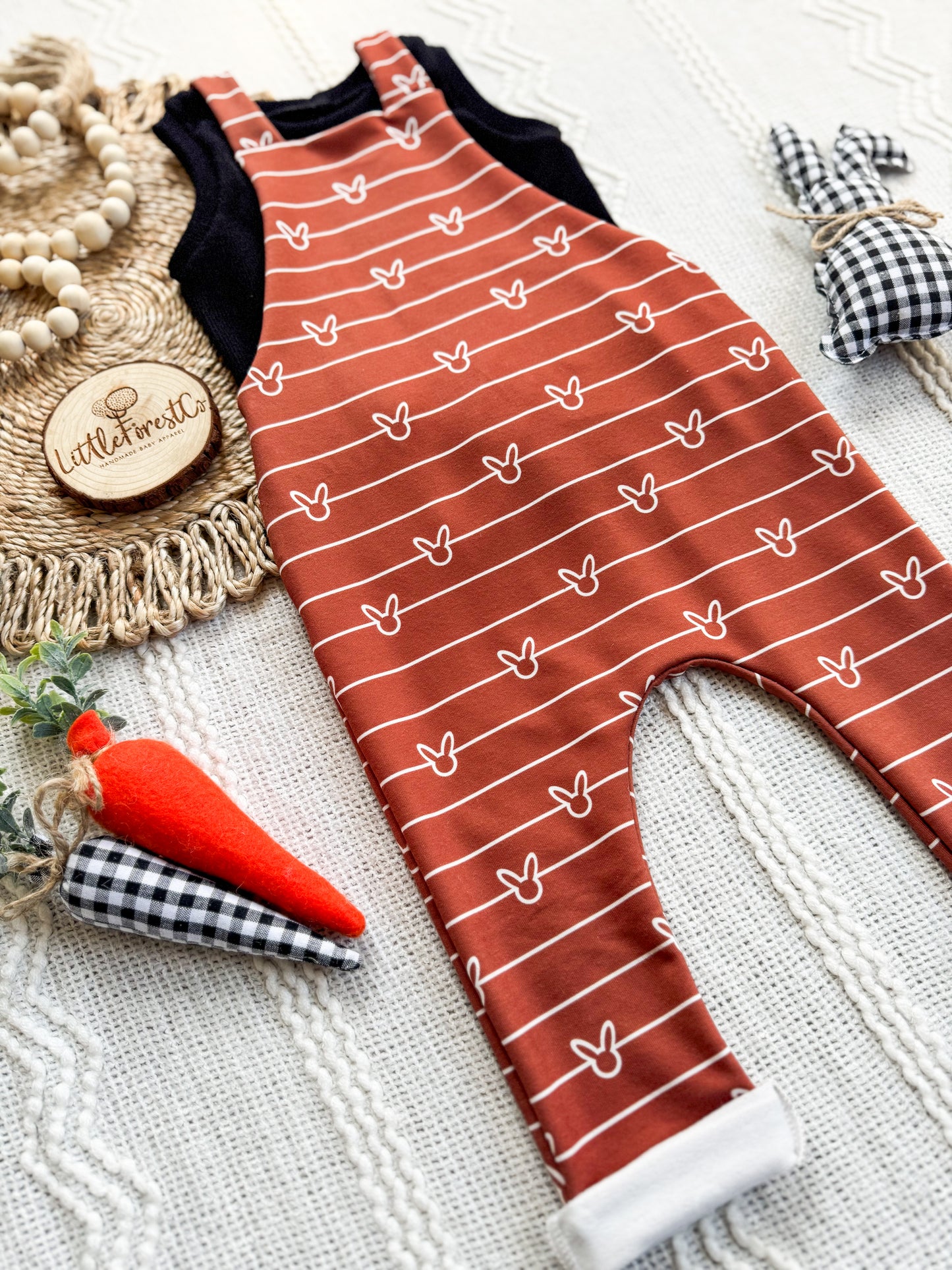 Bunny Race Button Back Overalls & Black Tank