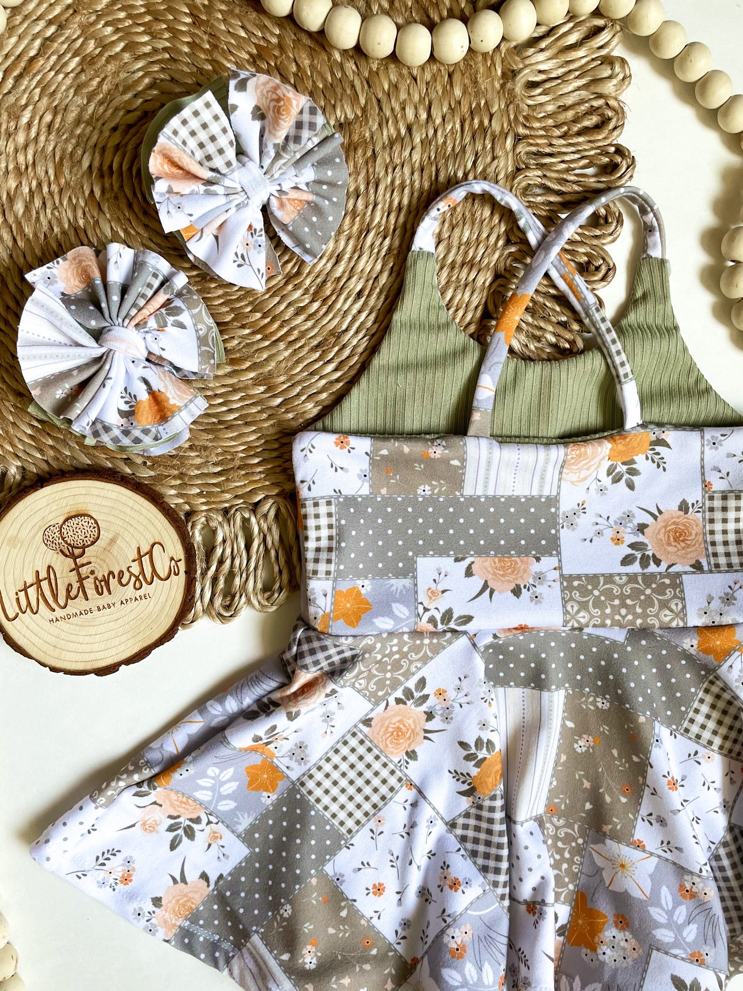 Dusty Green Patchwork Strappy Skirted Leo