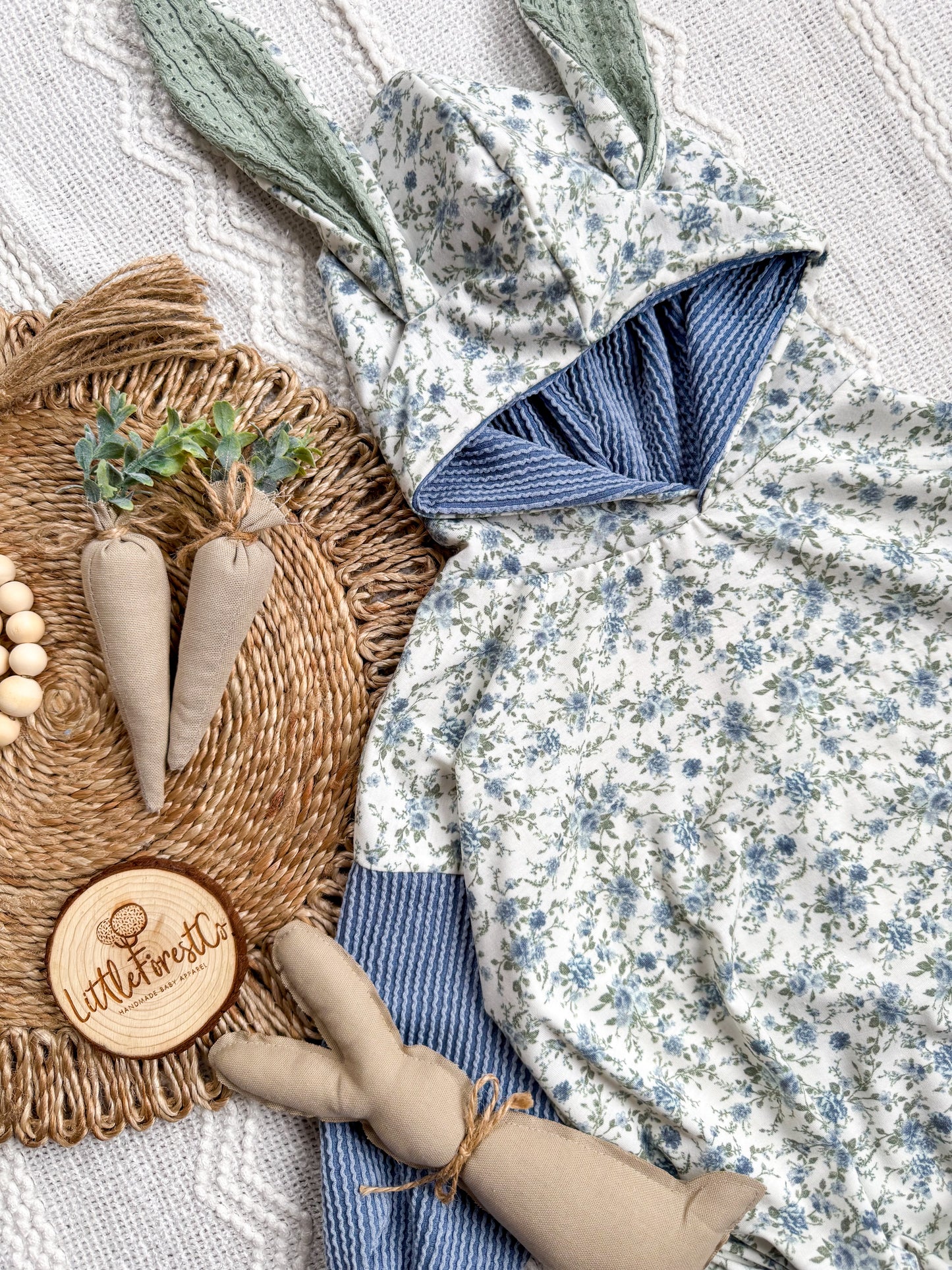 Blue Antique Floral Bunny Romper