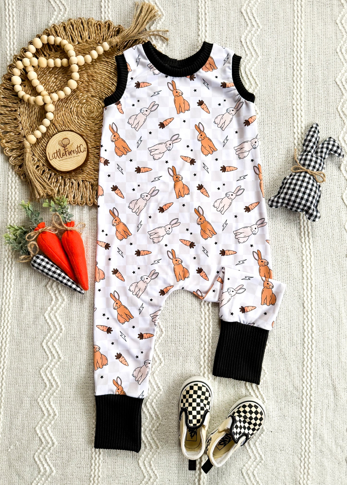Bunny Checks Tank Romper & Cardigan