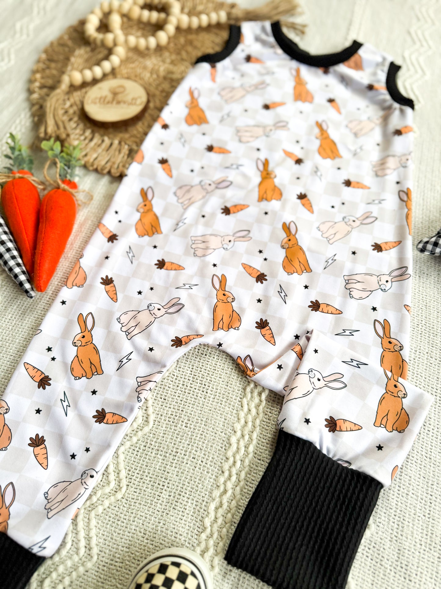 Bunny Checks Tank Romper & Cardigan