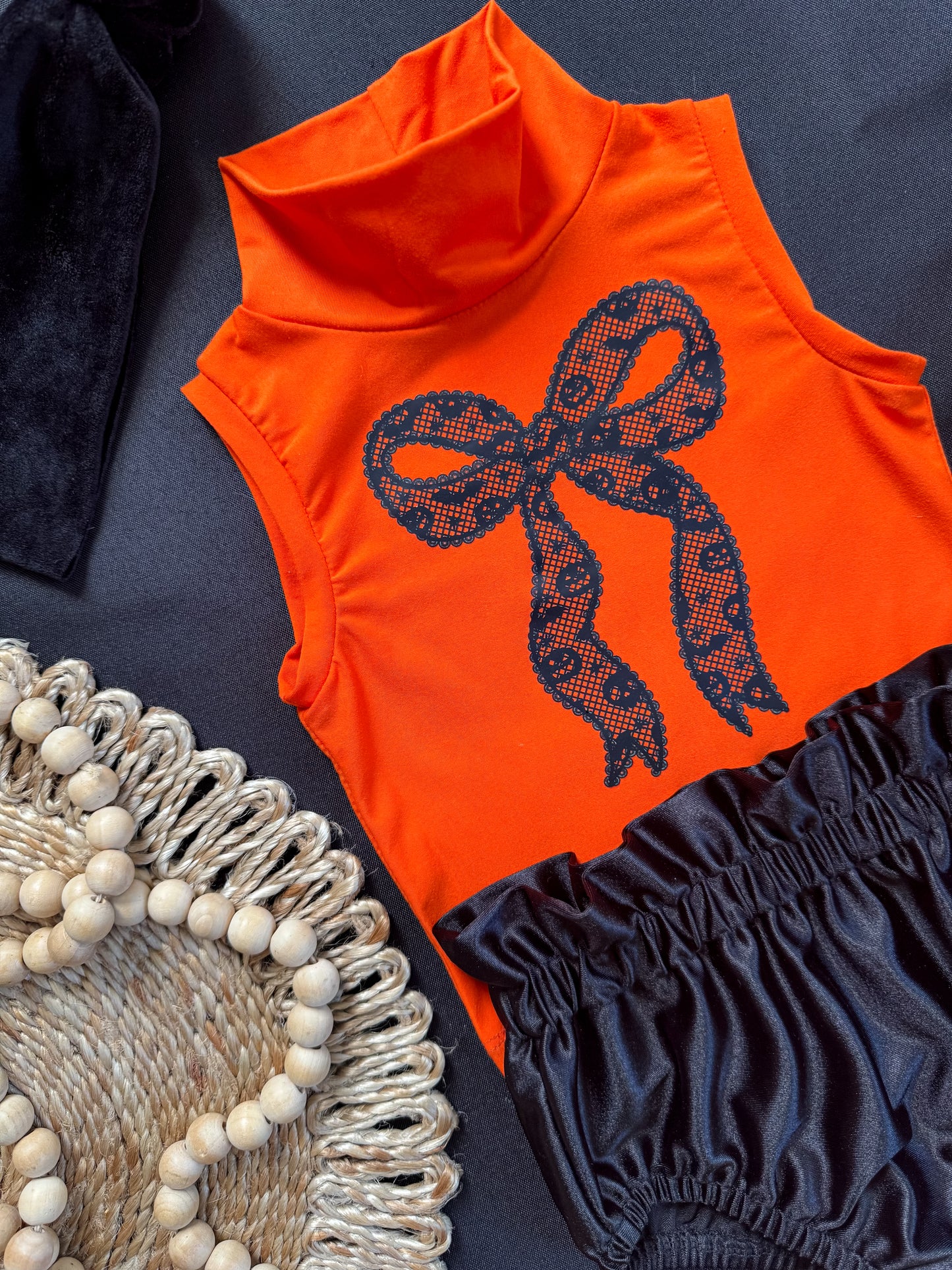 Coquette Pumpkin Lace Mock Tank + Black Satin Bloomers