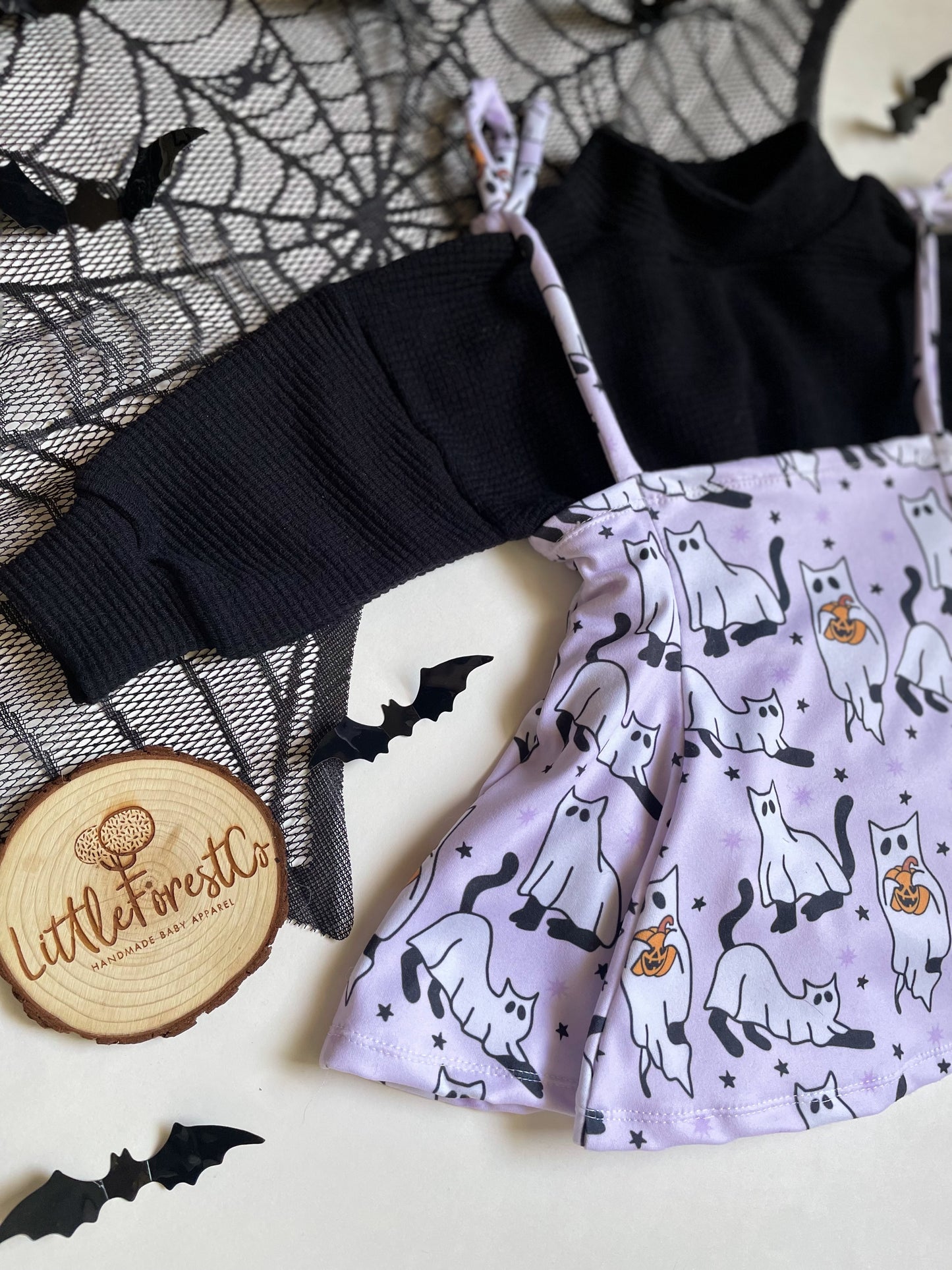 Ghost Kitties Strappy Dress & Bow Waffle Oversized Sweater