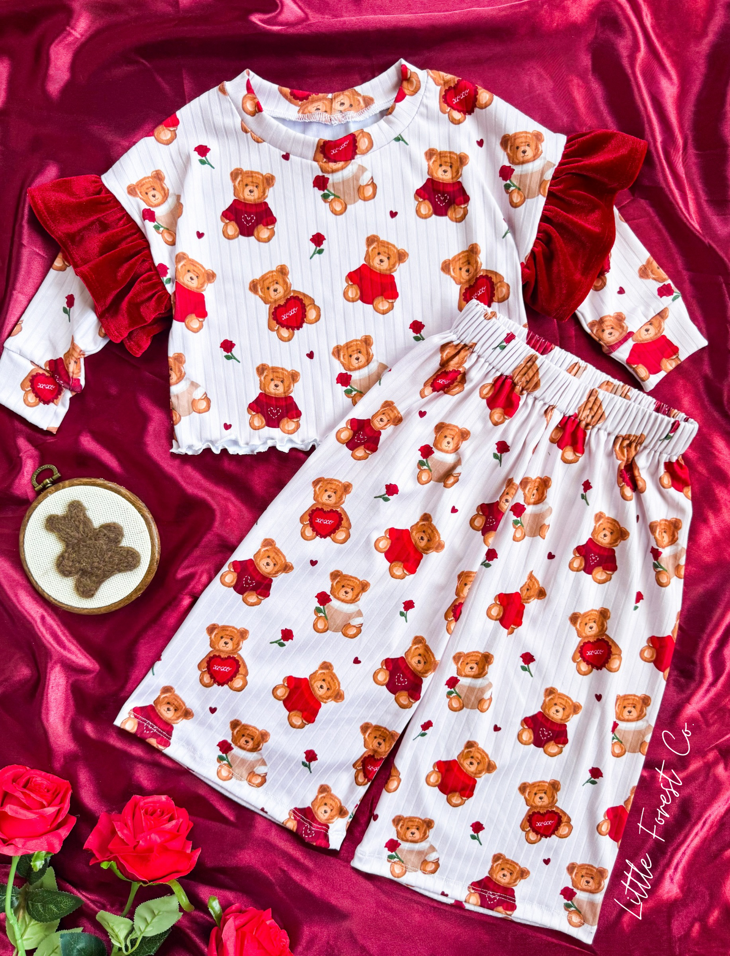 Be Mine Bears Ruffle Dolman + Flowy Pants