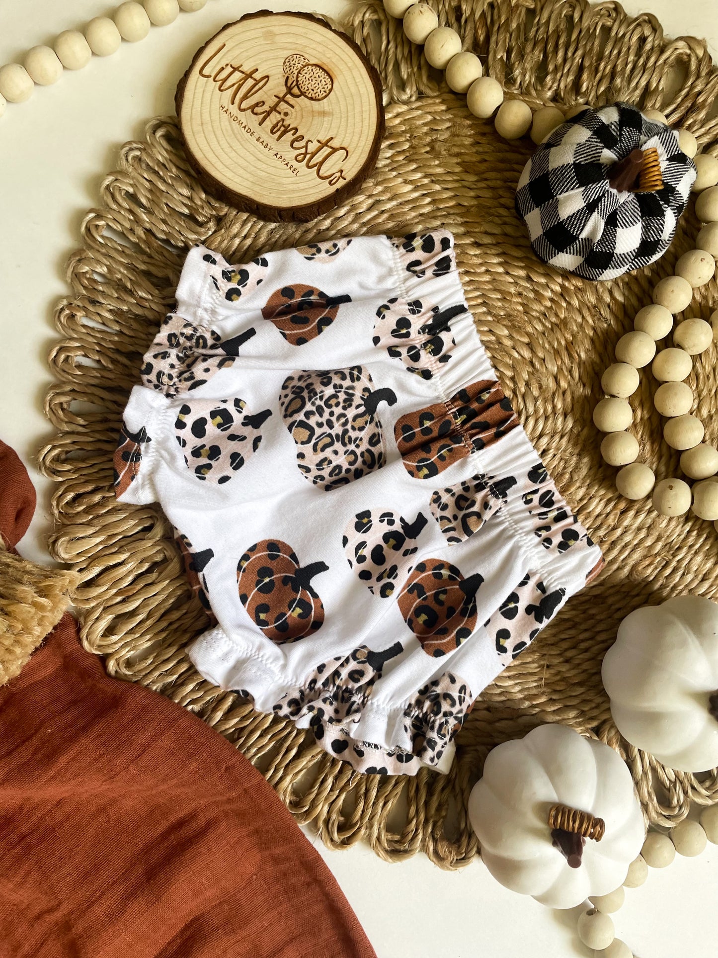 Cropped Long Sleeve Peplum & Ruffle Pumpkin Shorties