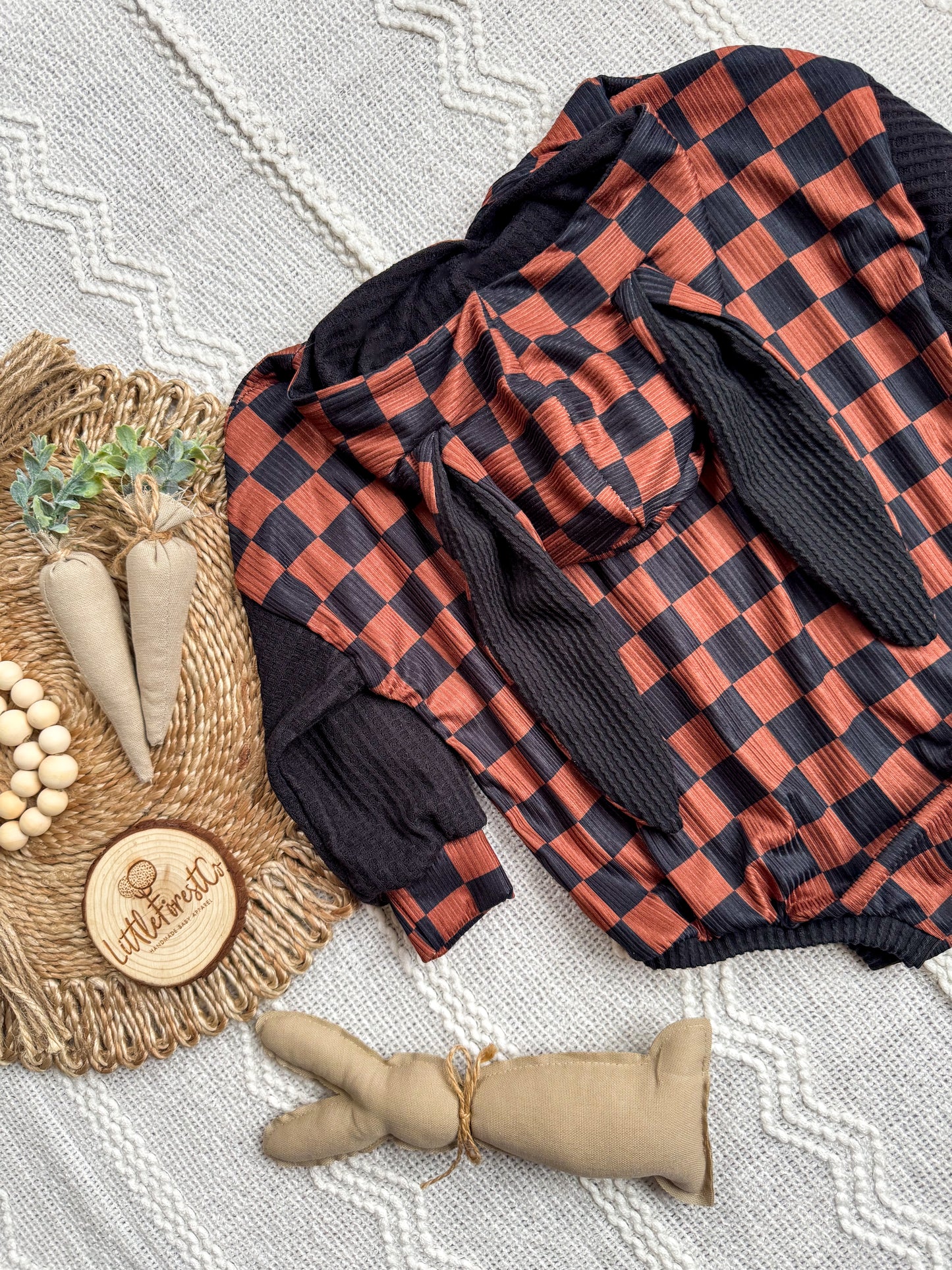 Chocolate Checks Bunny Romper