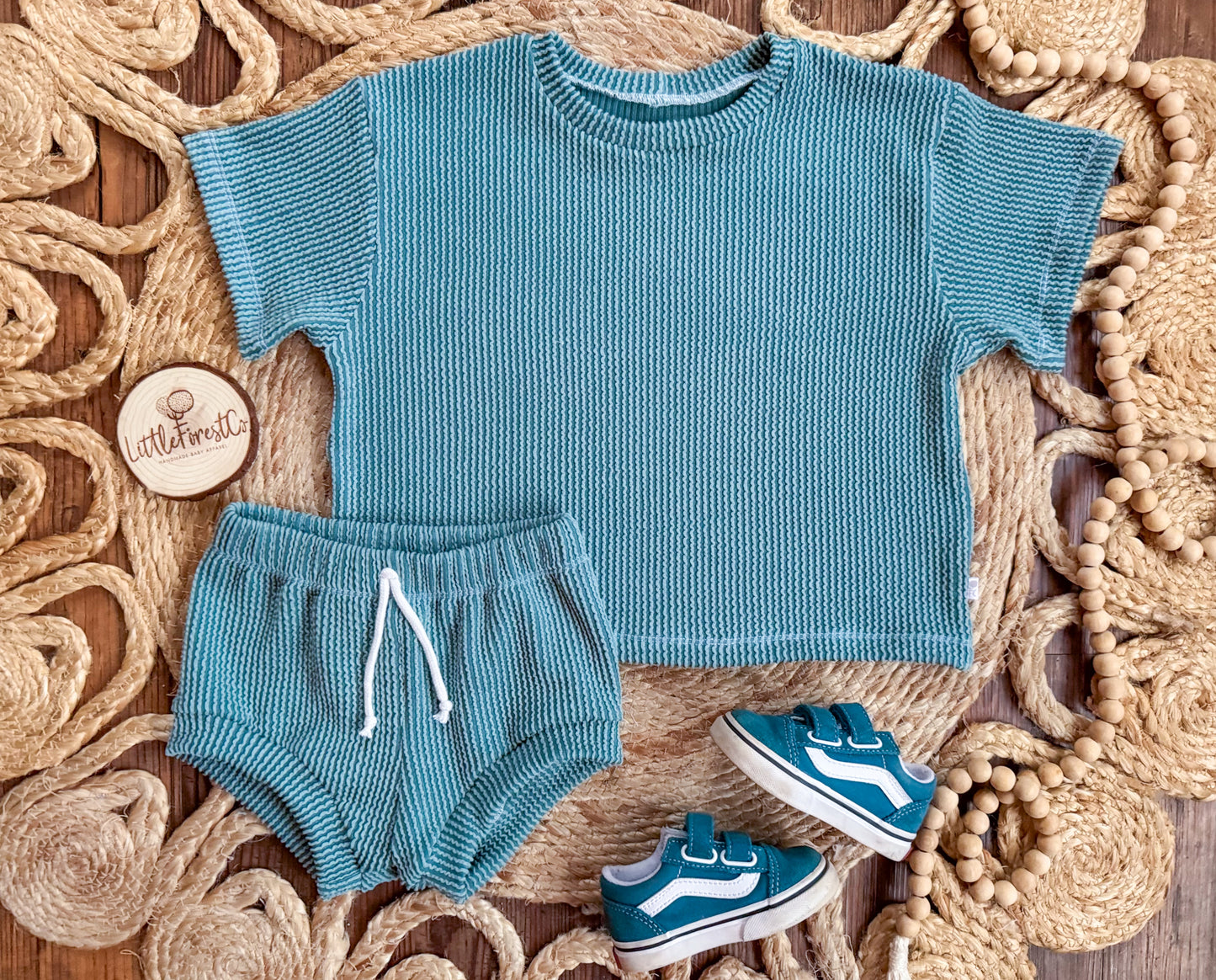 Waved Rib Oversized Tee + Shorties Set