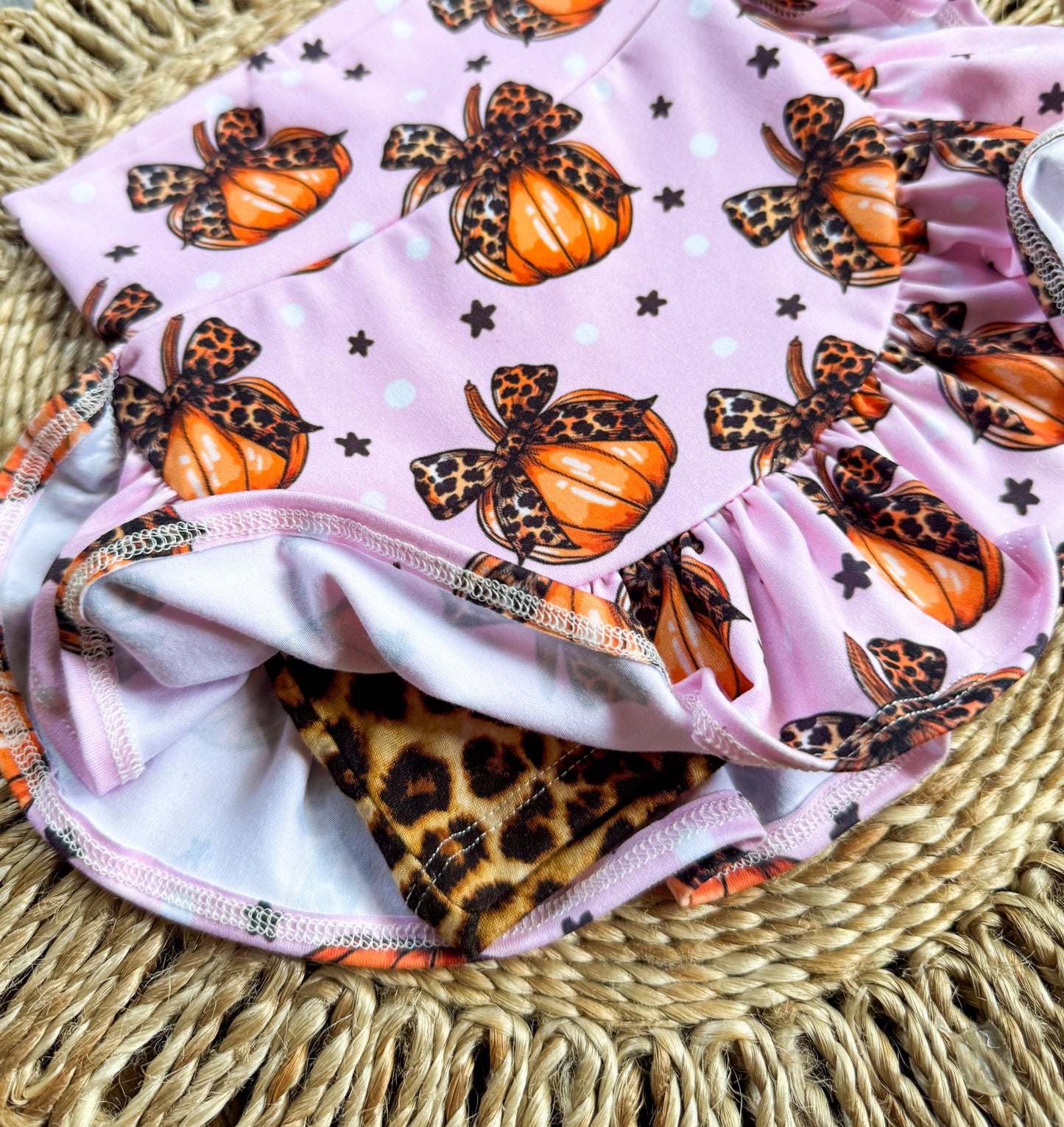 Leopard Pumpkin Ruffle Tulip Skort + Long Sleeve Modest Crop Top