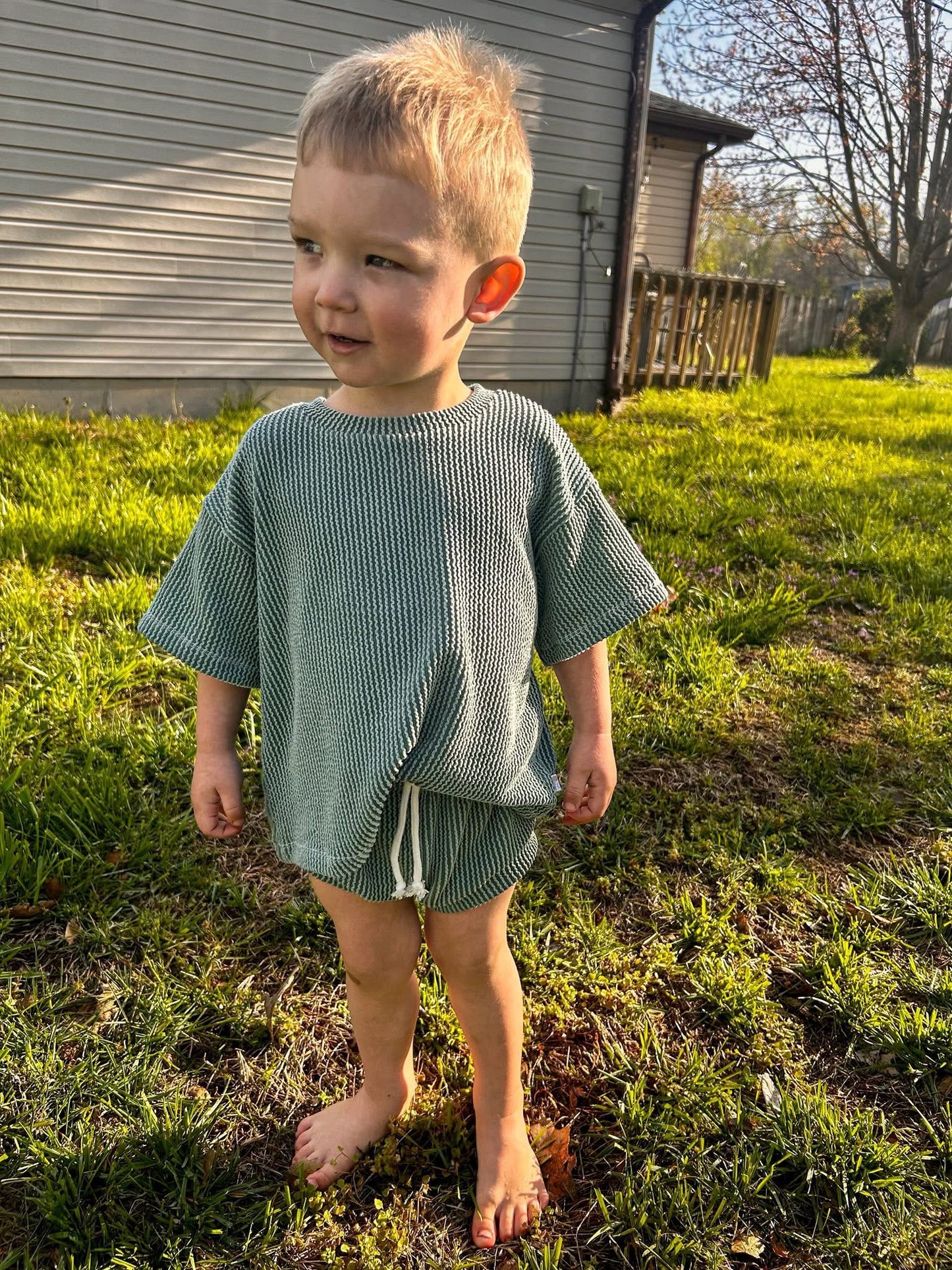 Waved Rib Oversized Tee + Shorties Set