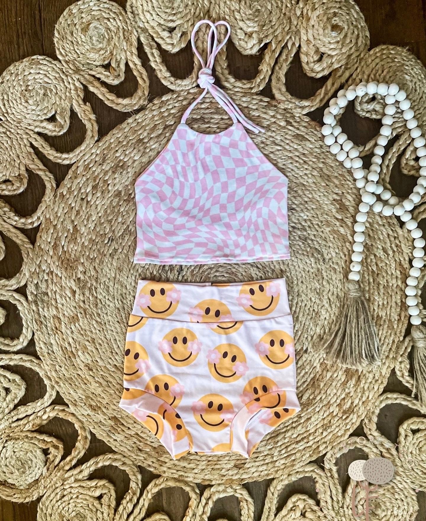 Reversible Smiley Halter & Bummies Set | Groovy One Outfit | Two Groovy Outfit