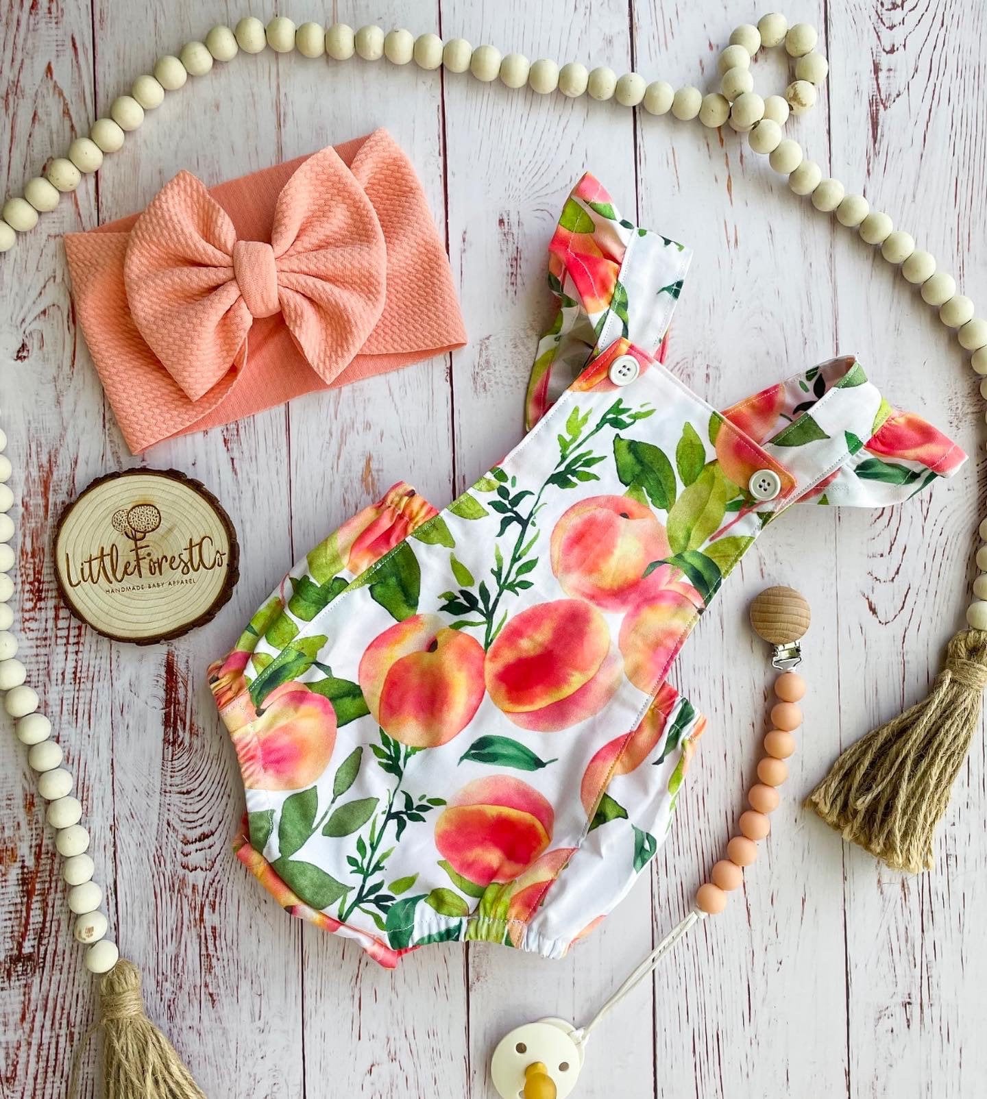 Peach Playsuit | Peach Romper | Overall Romper | Bubble Romper | Baby Playsuit | Baby Romper with Peaches