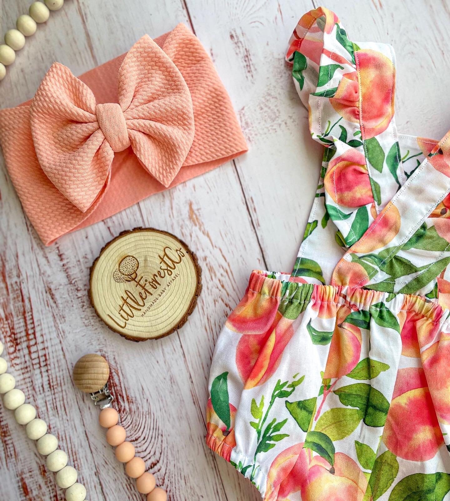 Peach Playsuit | Peach Romper | Overall Romper | Bubble Romper | Baby Playsuit | Baby Romper with Peaches