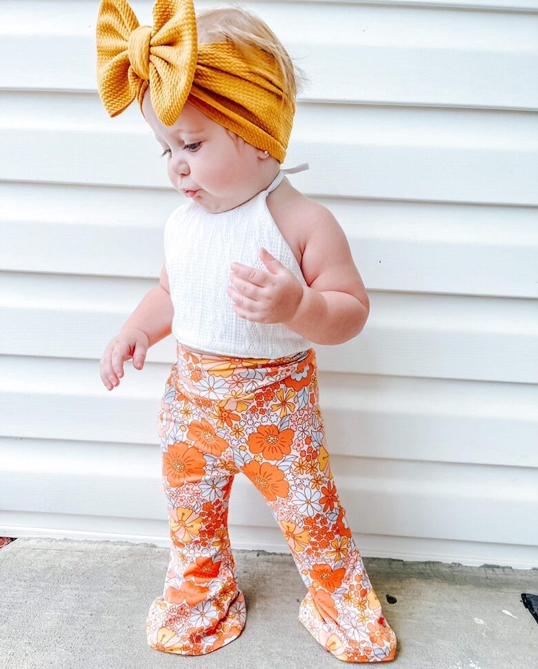 Floral Bells & Cable Knit Halter | Flare Leggings | Floral Bell Bottoms | Halter Top | 70’s Outfit | Groovy One Outfit | Two Groovy Outfit