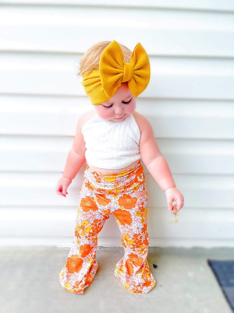 Floral Bells & Cable Knit Halter | Flare Leggings | Floral Bell Bottoms | Halter Top | 70’s Outfit | Groovy One Outfit | Two Groovy Outfit
