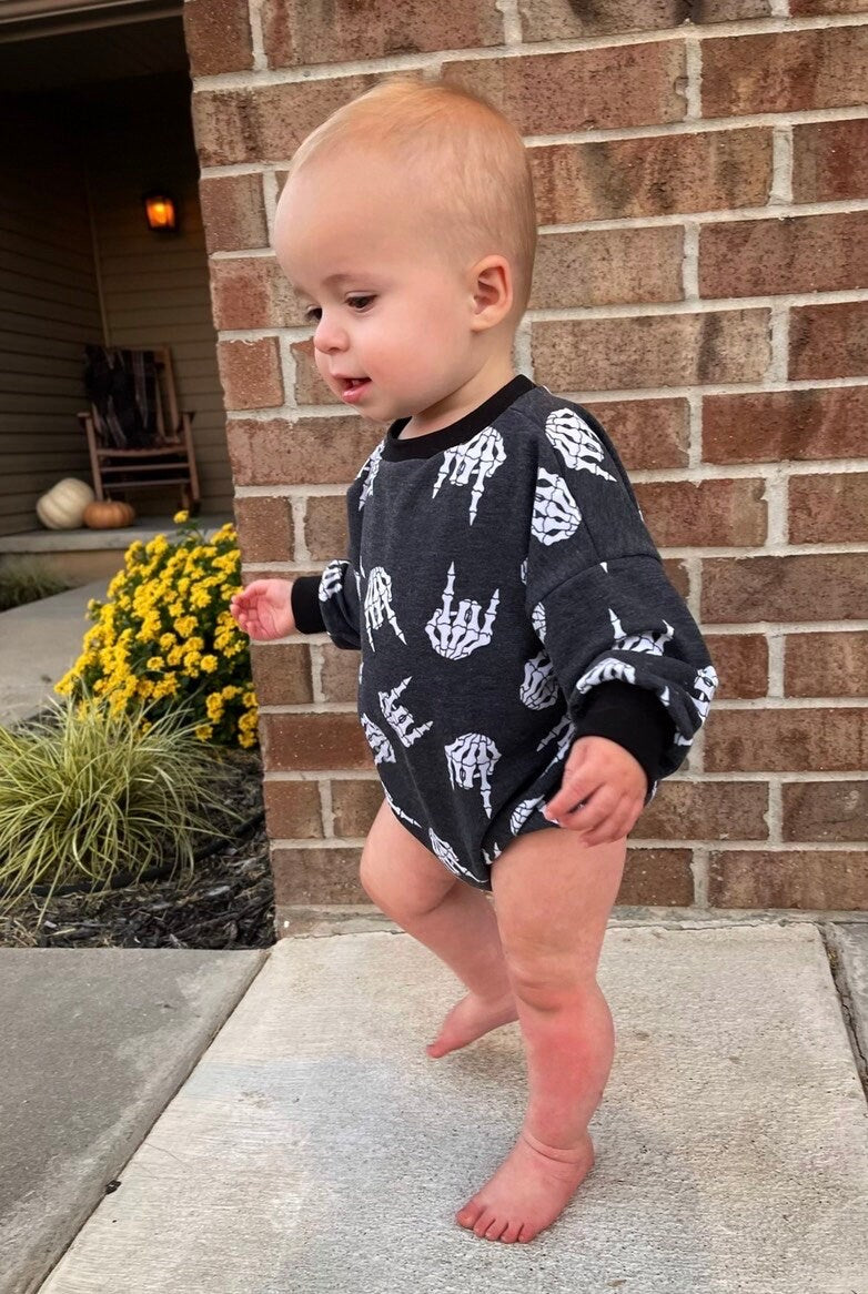 Rocker Skeleton Sweater Romper | Ghost Sweater Romper