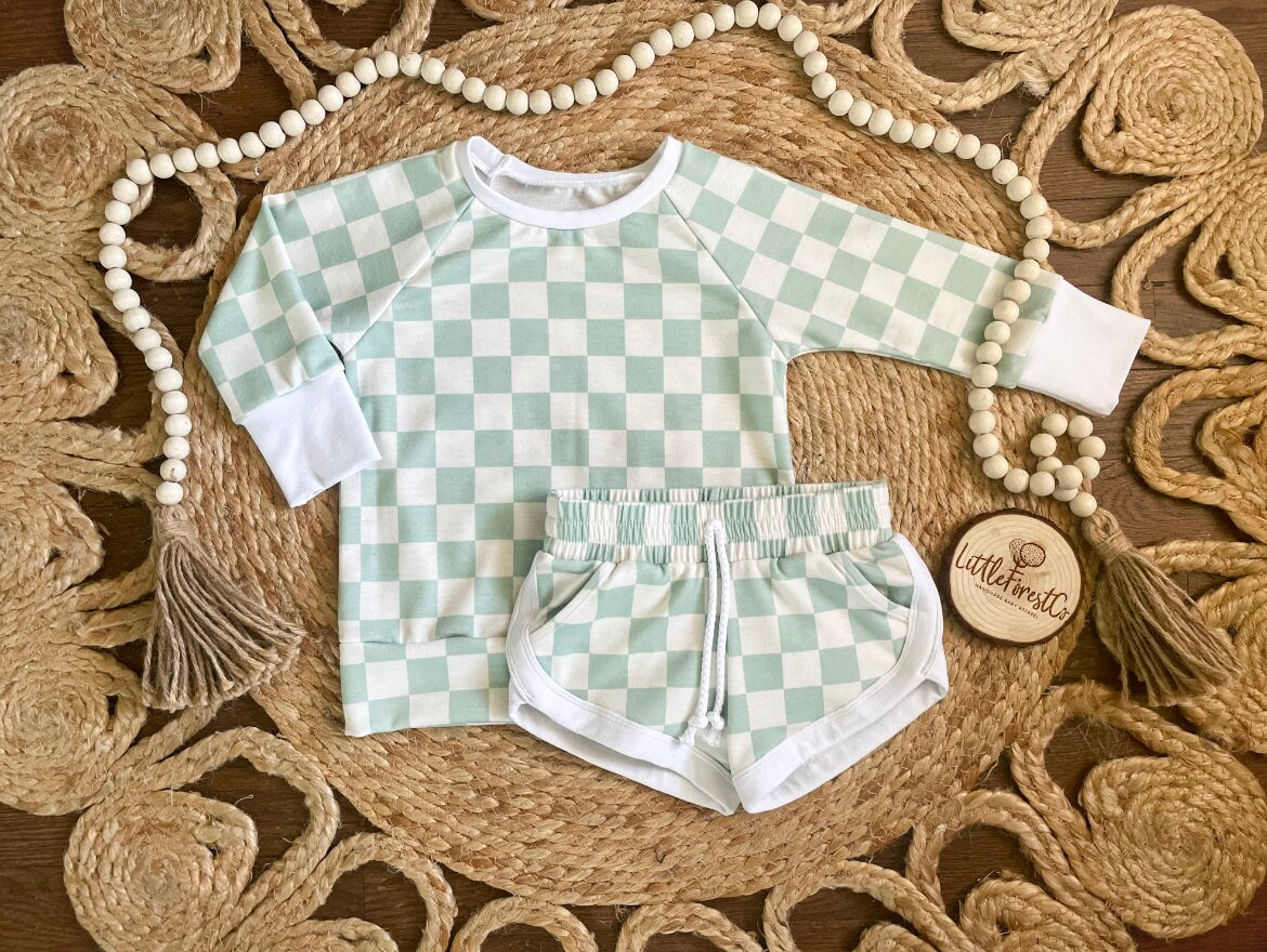 Checker Track Short Sets | Retro Shorts | Checker Shorts | Checker Outfits | Boy Outfits | Pastel Checker Outfits | Boy Shorts | Shorties