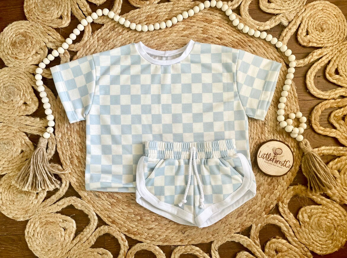 Checker Track Short Sets | Retro Shorts | Checker Shorts | Checker Outfits | Boy Outfits | Pastel Checker Outfits | Boy Shorts | Shorties