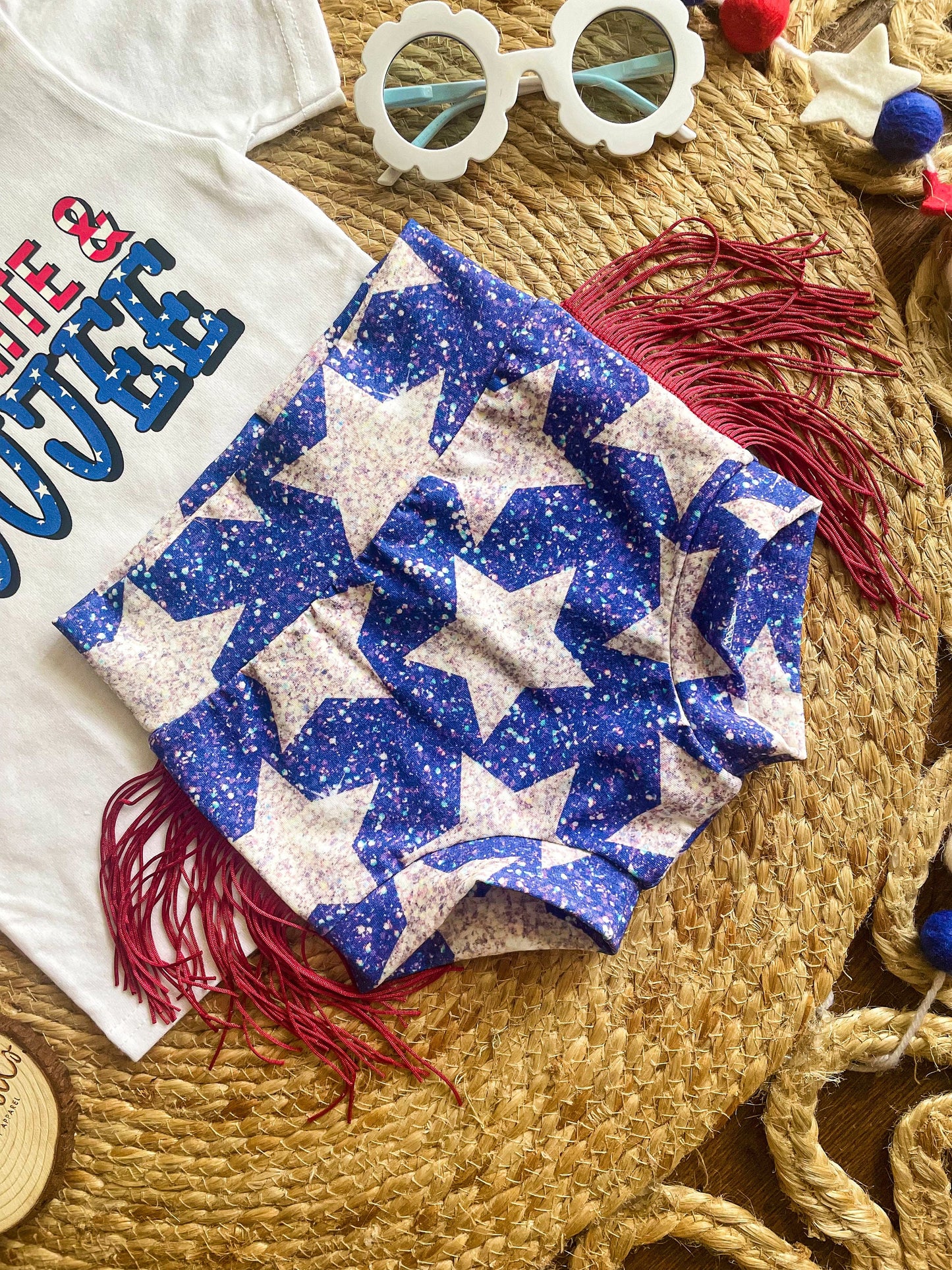 Red White and Boujee Bummies Set | 4th of July Fringe Bummies | 4th of July Glitter Bummies | Patriotic Outfit | Boujee 4th of July Outfit