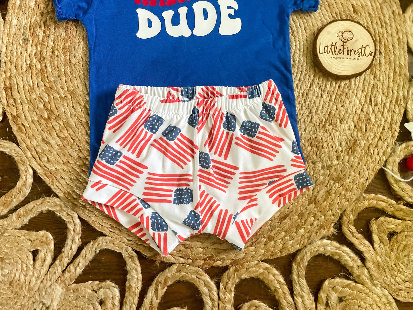 American Dude Tee & Shorties | 4th of July Shorties | Boy 4th of July Outfit | Patriotic Boy Outfit | American Flag Shorties | Boy Bummies
