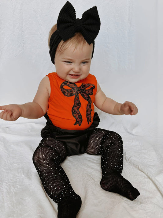 Coquette Pumpkin Lace Mock Tank + Black Satin Bloomers