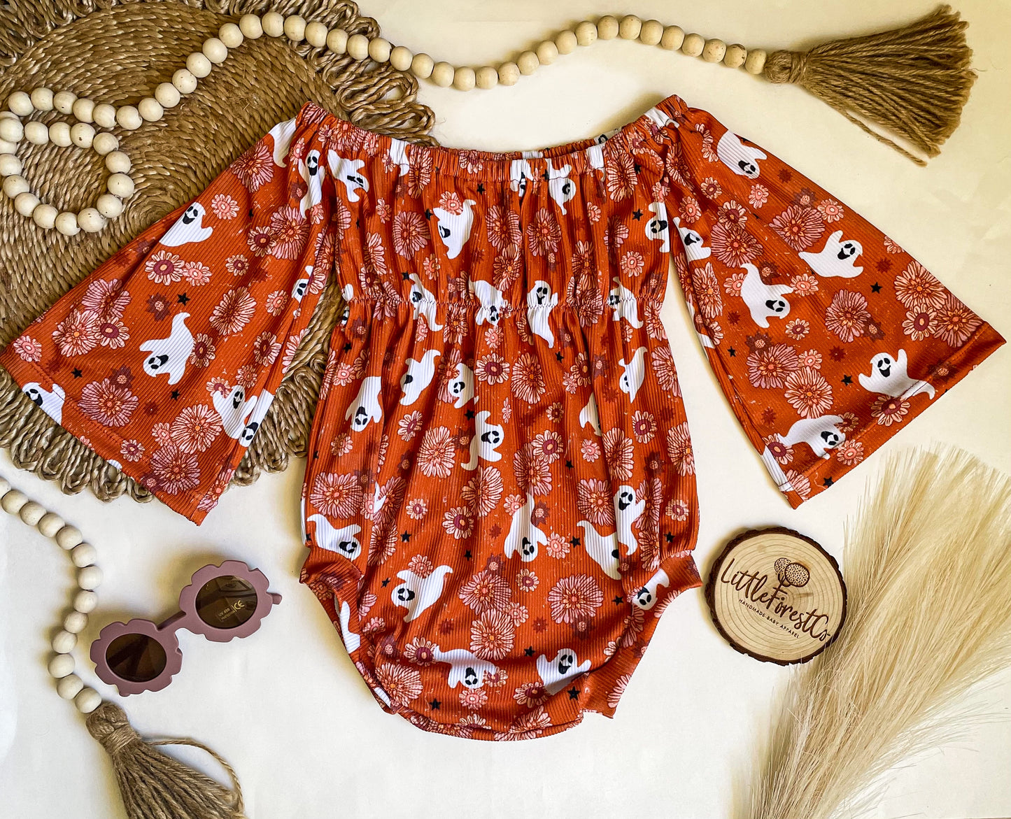 Floral Ghost Bell Sleeve Romper