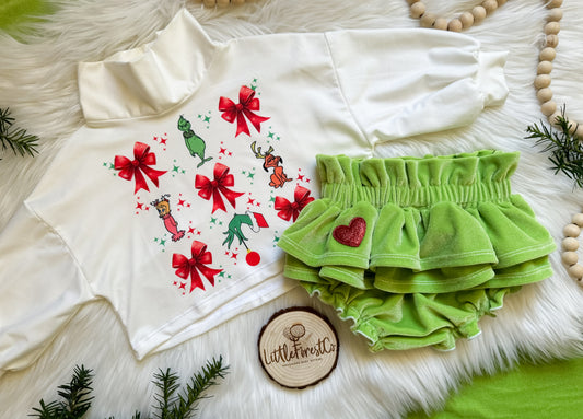 Green Guy Heart Bloomers & Mock Neck Top