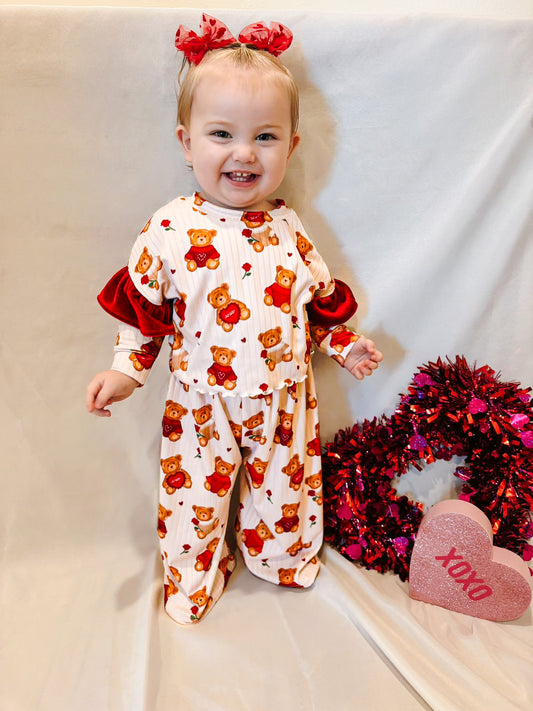Be Mine Bears Ruffle Dolman + Flowy Pants