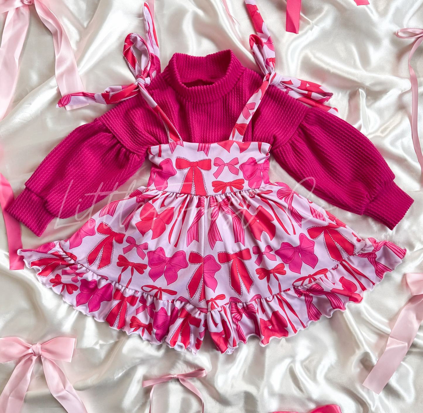 Love Ties Adelaide Ruffle Shorts Jumper & Waved Rib Fuschia Elowen Top