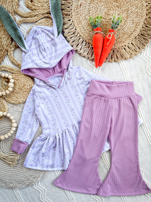 Lilac Floral Bunny Peplum + Flare Pants