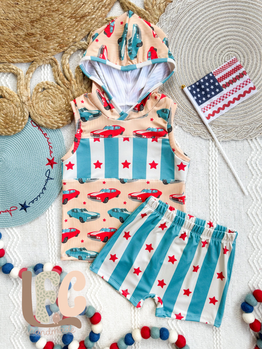 Red White & Vroom Hooded Upton + Play Shorts