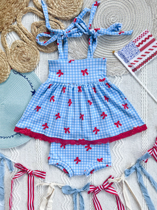 Bows of Freedom Addie Romper or Top + Bummies