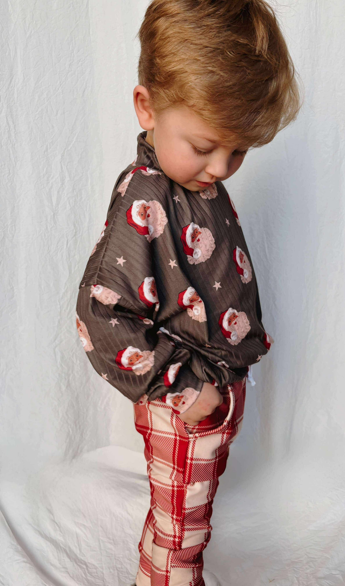 Santa Plaid Oversized Mock Sweater + Pocket Joggers