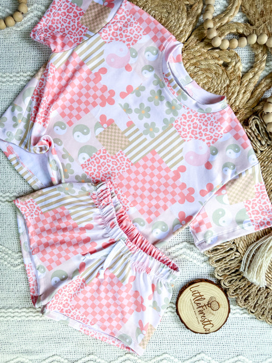 Yin & Yang Patchwork Oversized Tee + Breezy Shorts Set