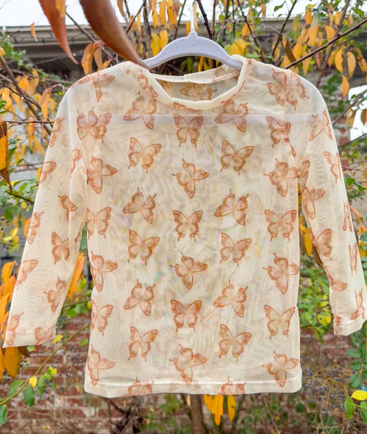 Neutral Butterflies Mesh Top