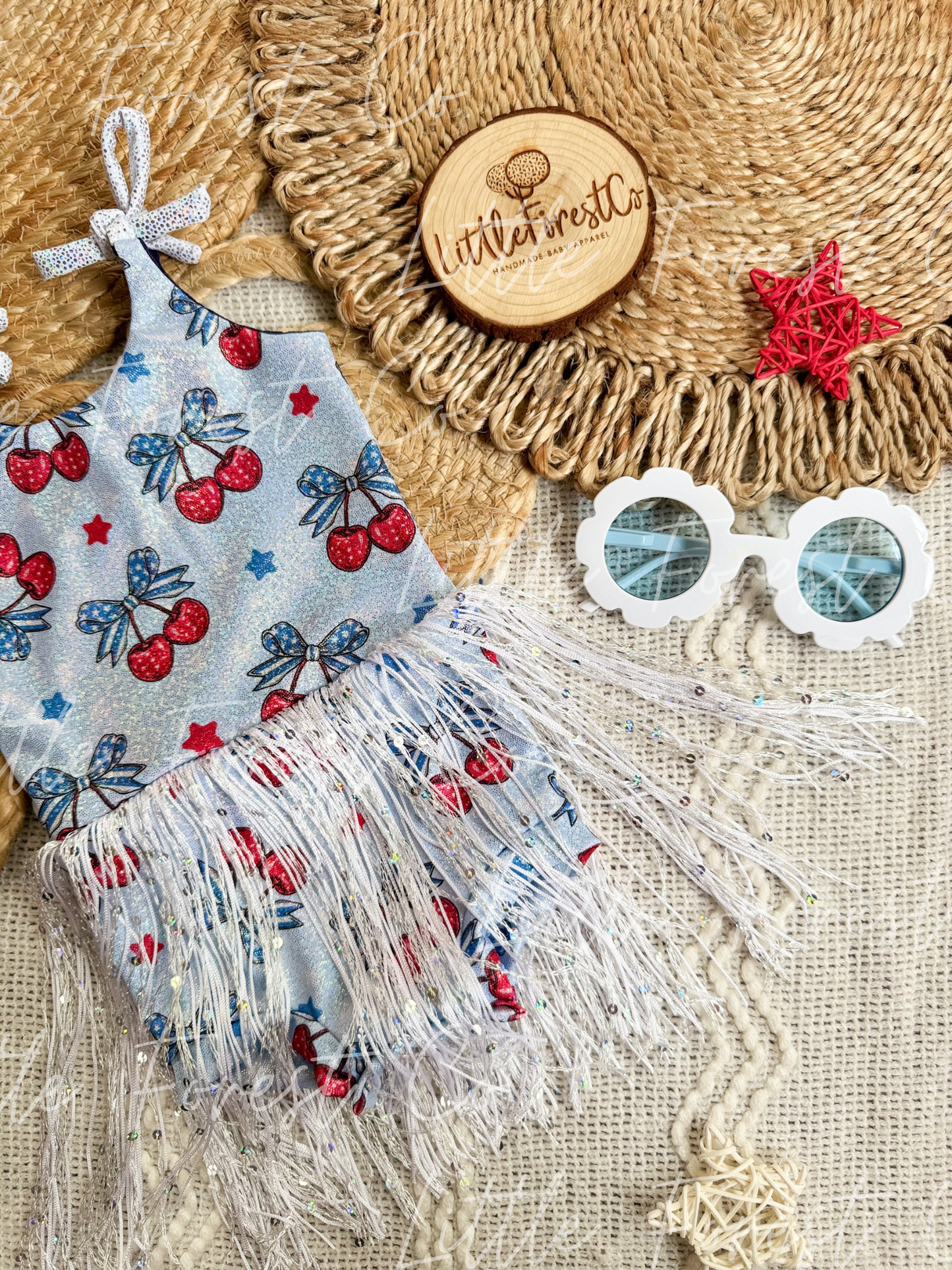 Star Spangled Cherries Sequin Fringe Skirted Leo