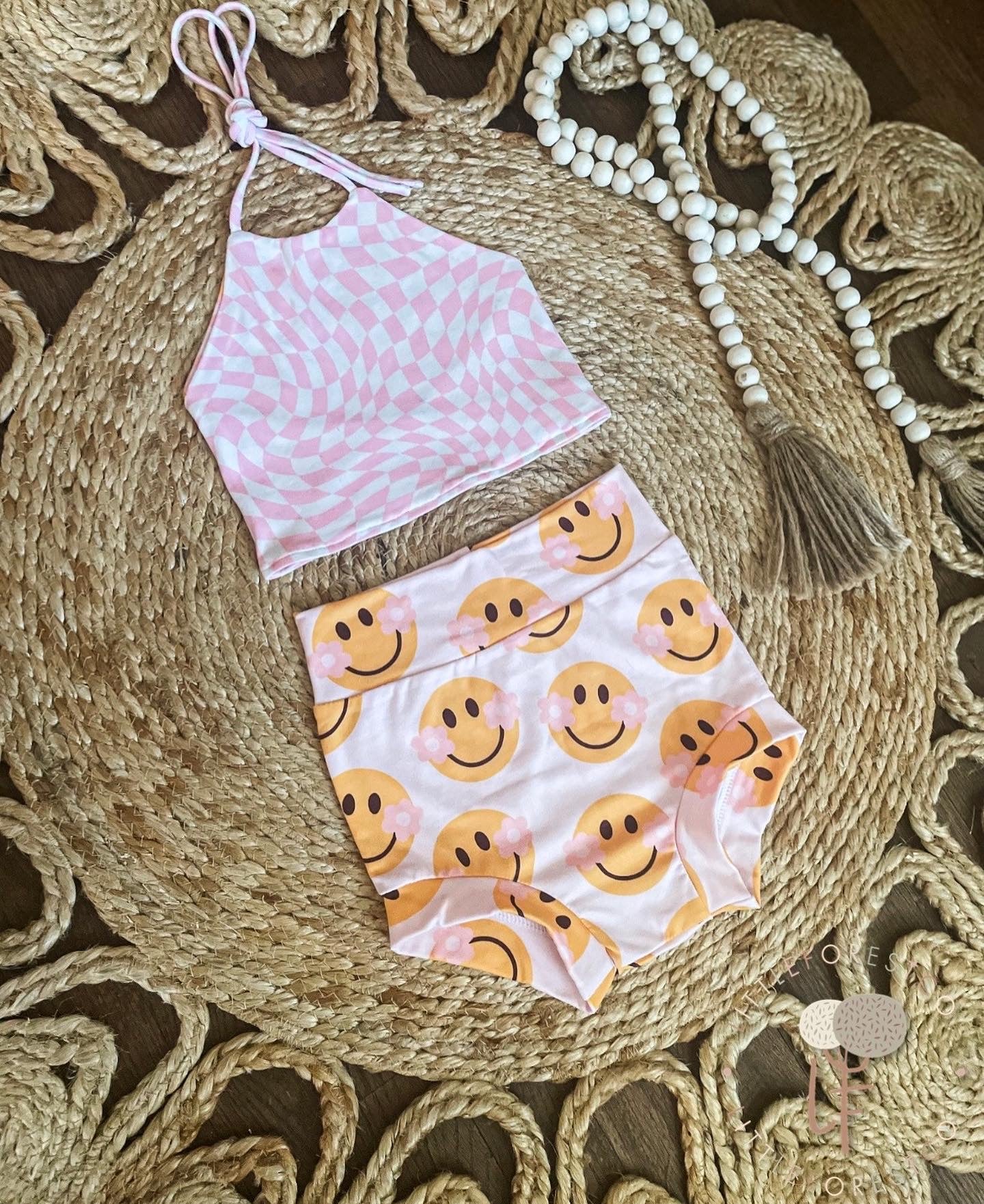 Reversible Smiley Halter & Bummies Set | Groovy One Outfit | Two Groovy Outfit