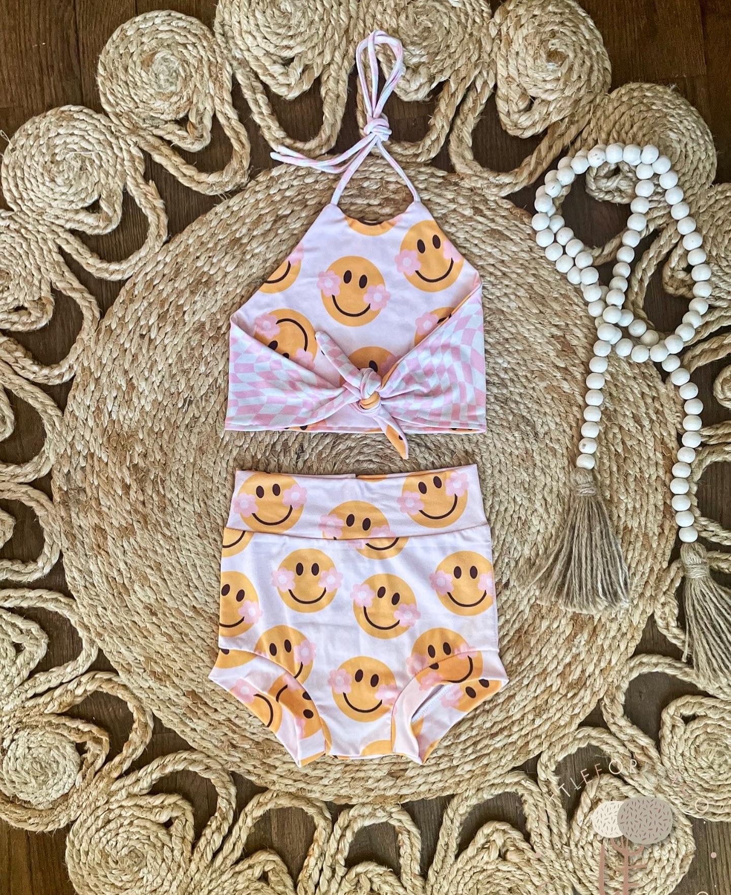 Reversible Smiley Halter & Bummies Set | Groovy One Outfit | Two Groovy Outfit