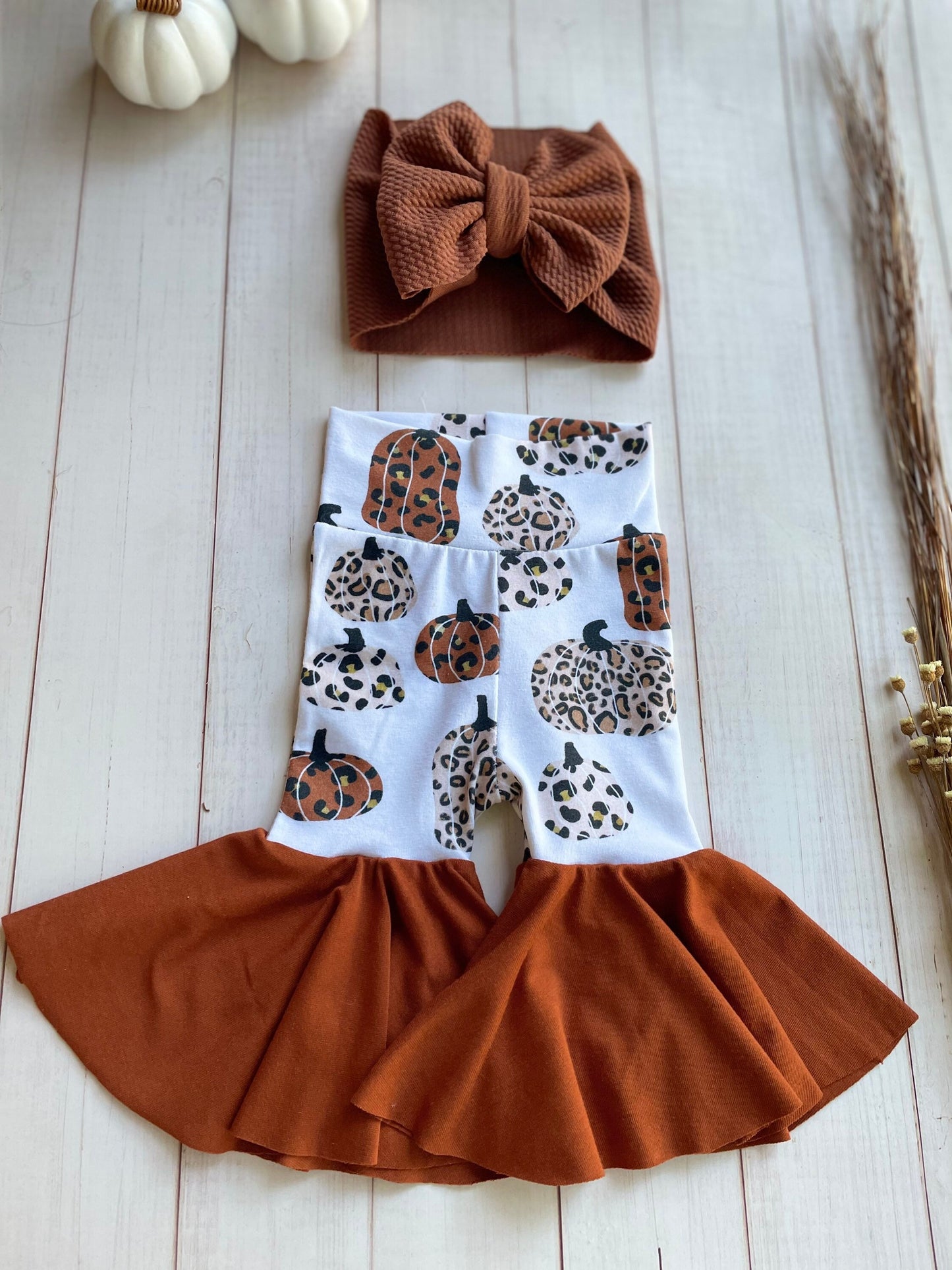 Leopard Pumpkin Bell Bottoms | Bell Bottom Leggings | Fall Bell Bottoms | Fall Baby Leggings | Baby Bells for Fall