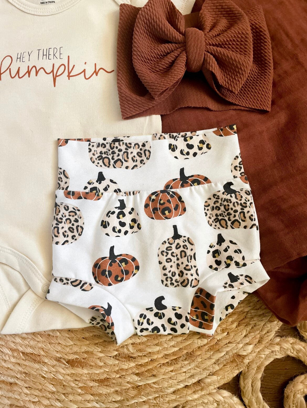 Hey There Pumpkin Bummies Set | Leopard Pumpkin Bummies | Fall Bummies Set | Fall Bodysuit | Hey Pumpkin Natural Bodysuit