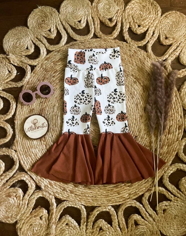 Leopard Pumpkin Bell Bottoms | Bell Bottom Leggings | Fall Bell Bottoms | Fall Baby Leggings | Baby Bells for Fall