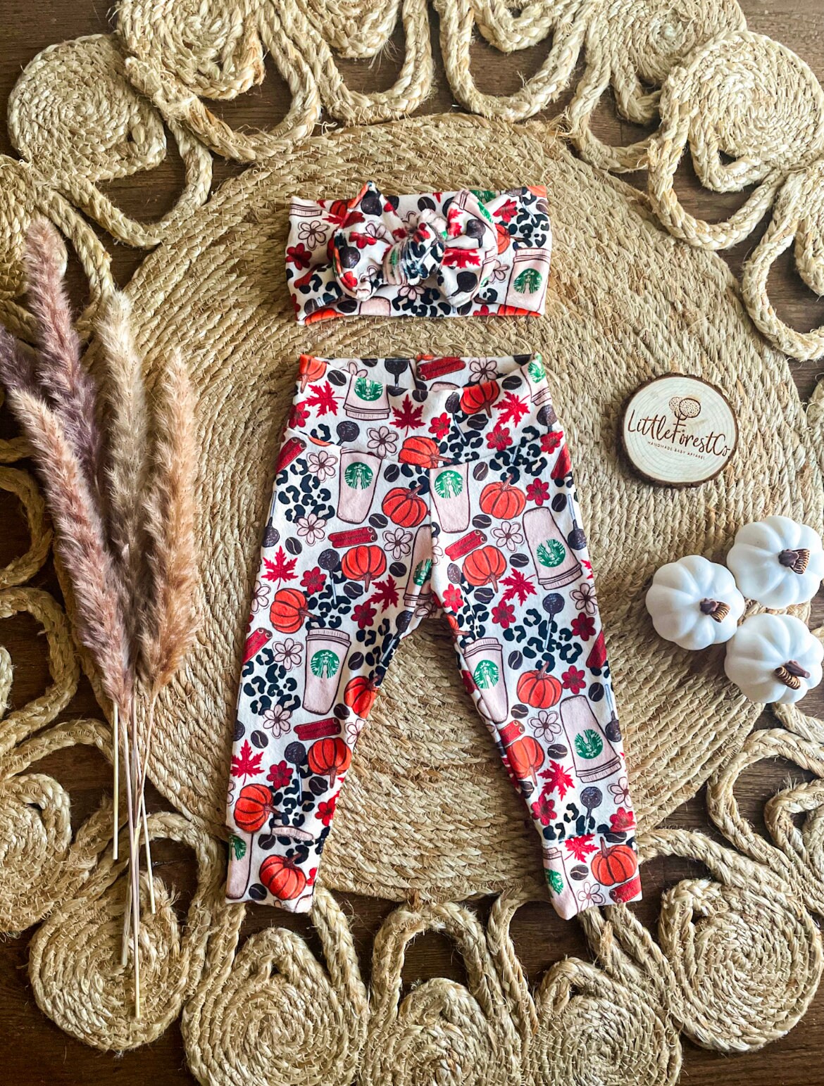 Velvet Fall Leggings & Chunky Knot Bow | Coffee Leggings | Cheetah Leggings | Pumpkin Spice Latte Leggings | Thanksgiving Leggings