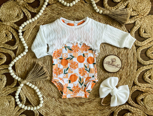 Checkered Orange Tank Leo & Cropped Sweater | Baby Spring Outfit | Baby Fruit Outfit | Baby Summer Outfit | Tank Bodysuit