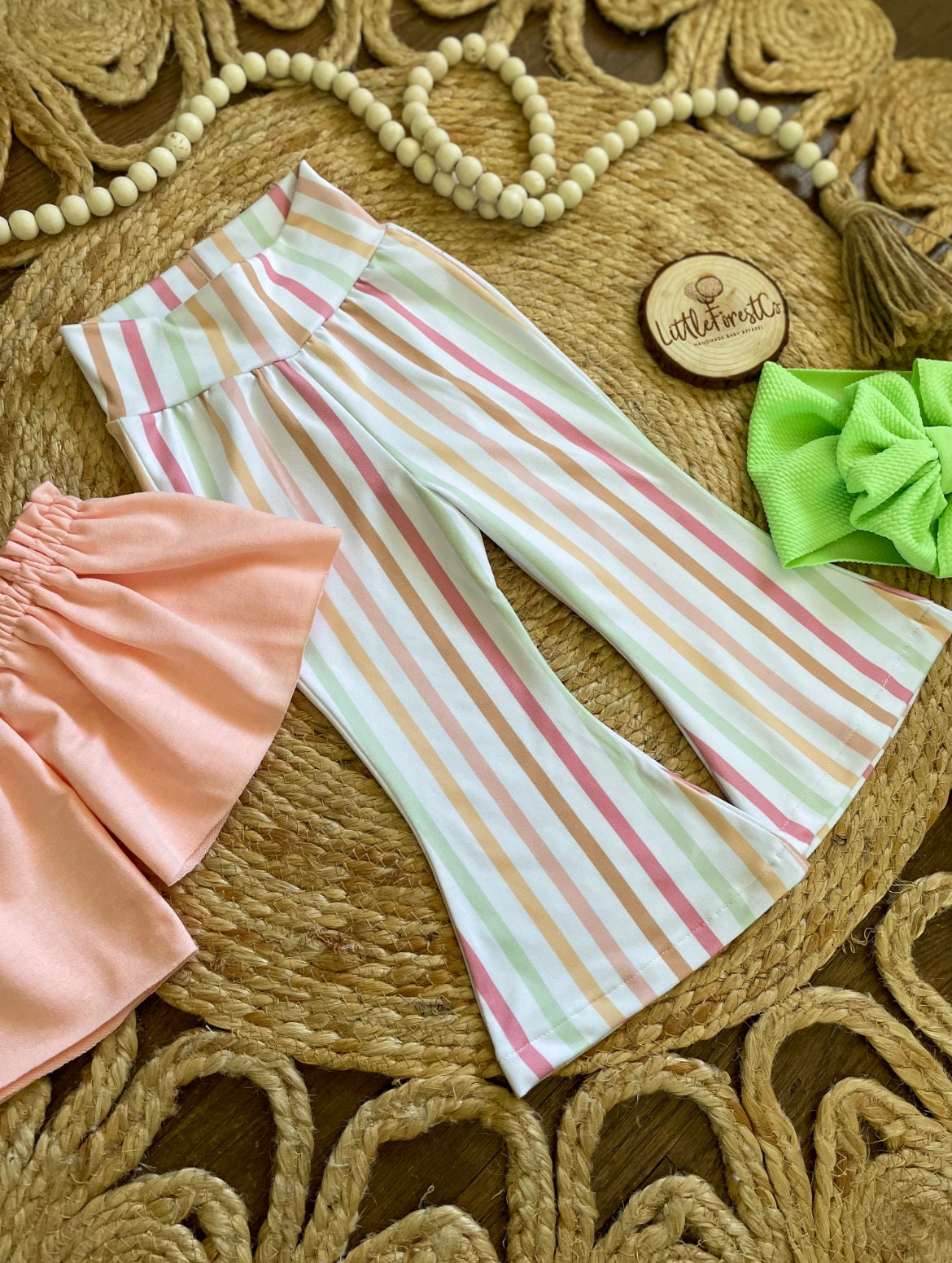 Spring Stripe Bells | Spring Flare Leggings | Spring Outfit | Easter Outfit | Pastel Bells | Easter Outfit | Spring Top | Flowy Crop Top