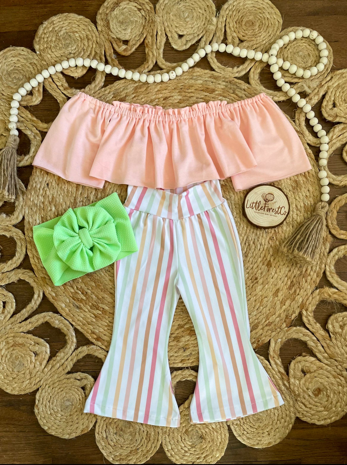 Spring Stripe Bells | Spring Flare Leggings | Spring Outfit | Easter Outfit | Pastel Bells | Easter Outfit | Spring Top | Flowy Crop Top